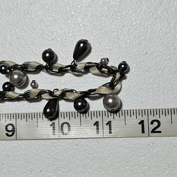 Vintage RMN Ribbon Chain Faux Pearl Charms Necklace Elegant Fashion Jewelry - Picture 5 of 5